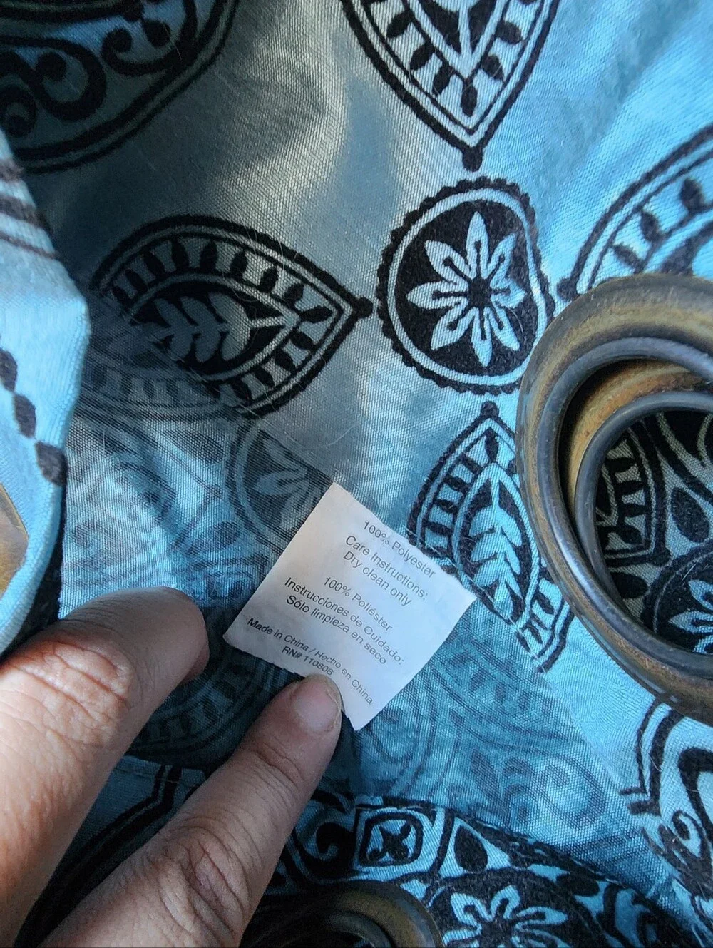 Elegant Blue & Black Mandala Grommet Curtain Panels (Set of 2)